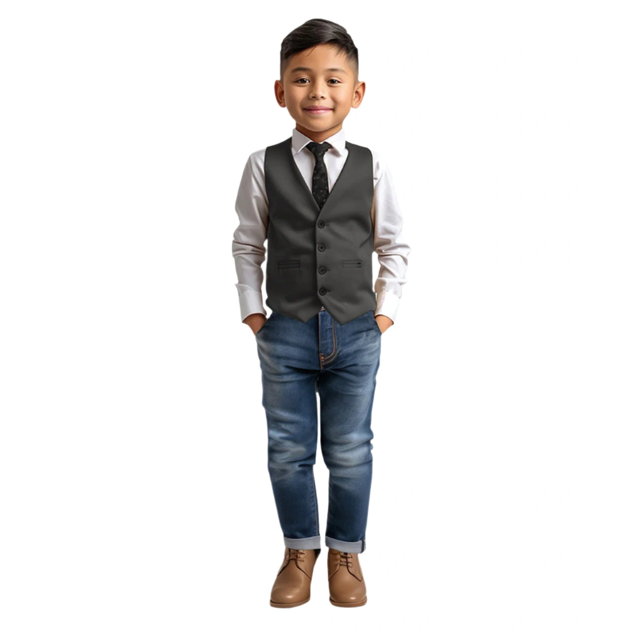Zegarie Jongens Suit Vest: Stijlvol Charcoal! Perfect voor elke gelegenheid. Chic, tijdloos en onweerstaanbaar.